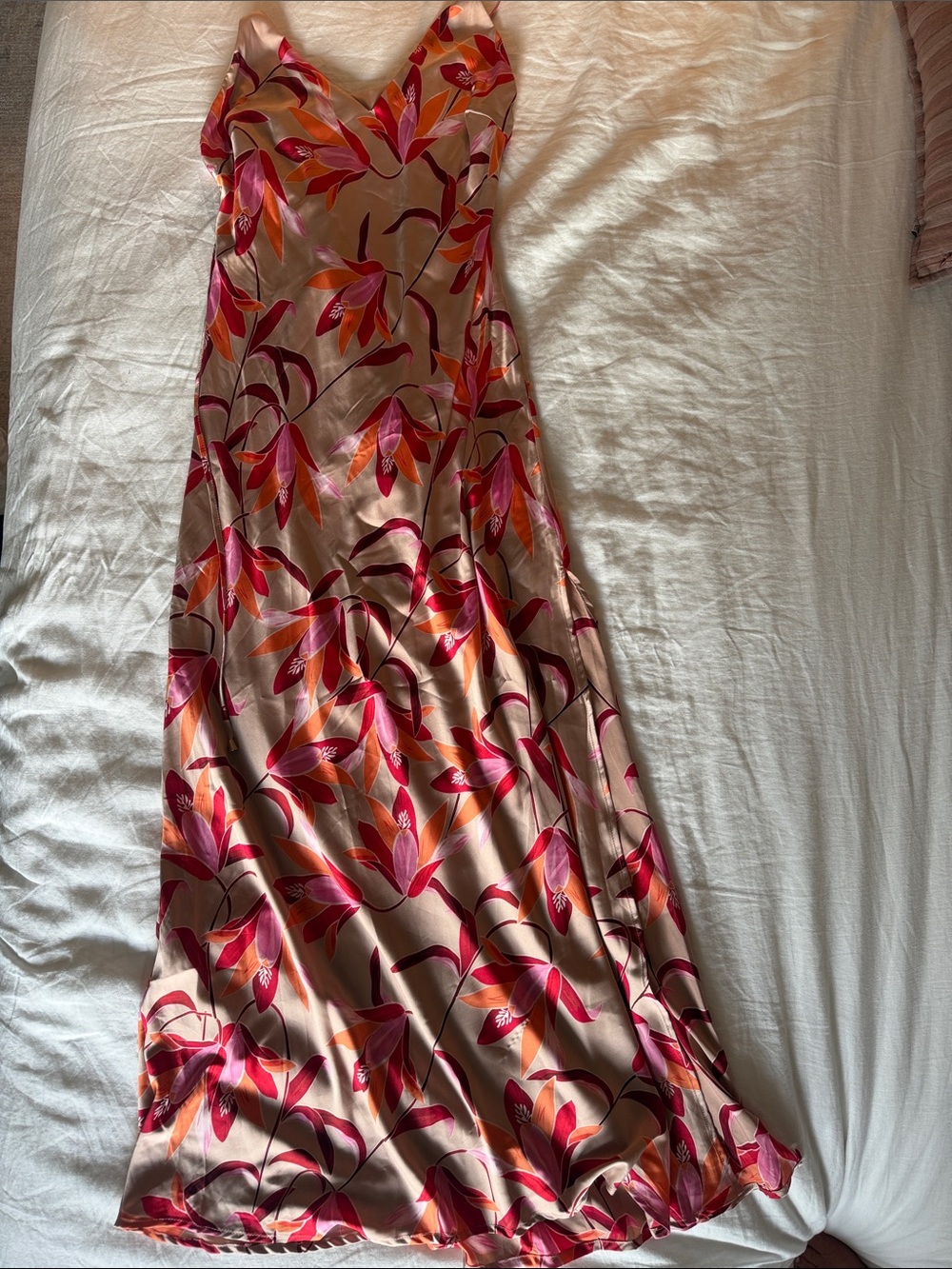 Floral Satin dress in Pink and Orange